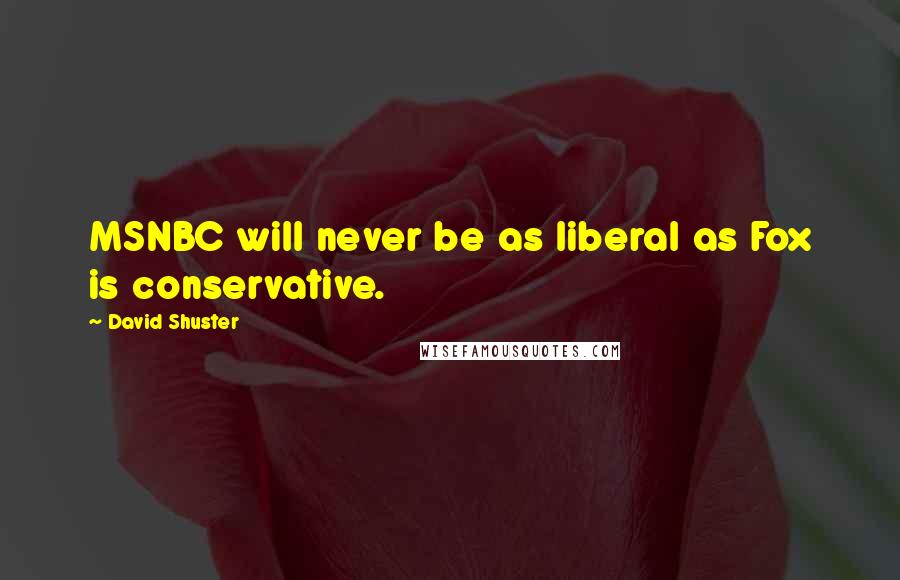 David Shuster Quotes: MSNBC will never be as liberal as Fox is conservative.