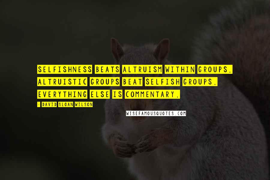 David Sloan Wilson Quotes: Selfishness beats altruism within groups. Altruistic groups beat selfish groups. Everything else is commentary.