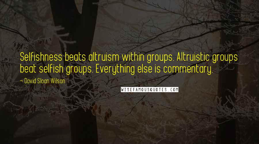 David Sloan Wilson Quotes: Selfishness beats altruism within groups. Altruistic groups beat selfish groups. Everything else is commentary.