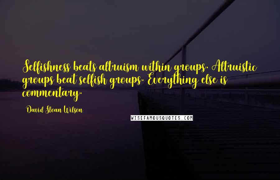 David Sloan Wilson Quotes: Selfishness beats altruism within groups. Altruistic groups beat selfish groups. Everything else is commentary.