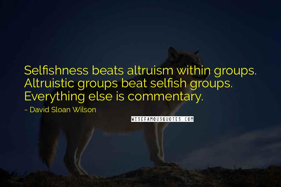 David Sloan Wilson Quotes: Selfishness beats altruism within groups. Altruistic groups beat selfish groups. Everything else is commentary.
