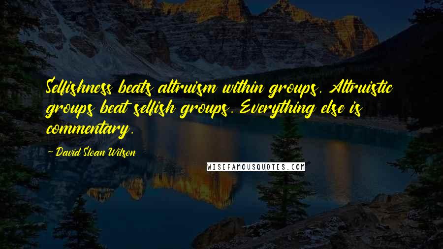 David Sloan Wilson Quotes: Selfishness beats altruism within groups. Altruistic groups beat selfish groups. Everything else is commentary.