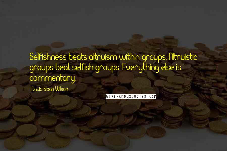 David Sloan Wilson Quotes: Selfishness beats altruism within groups. Altruistic groups beat selfish groups. Everything else is commentary.