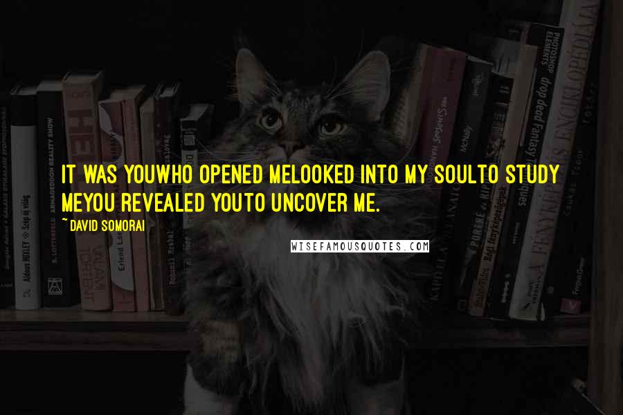 David Somorai Quotes: It was youWho opened meLooked into my soulTo study meYou revealed youTo uncover me.