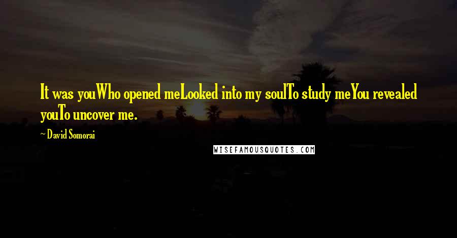 David Somorai Quotes: It was youWho opened meLooked into my soulTo study meYou revealed youTo uncover me.