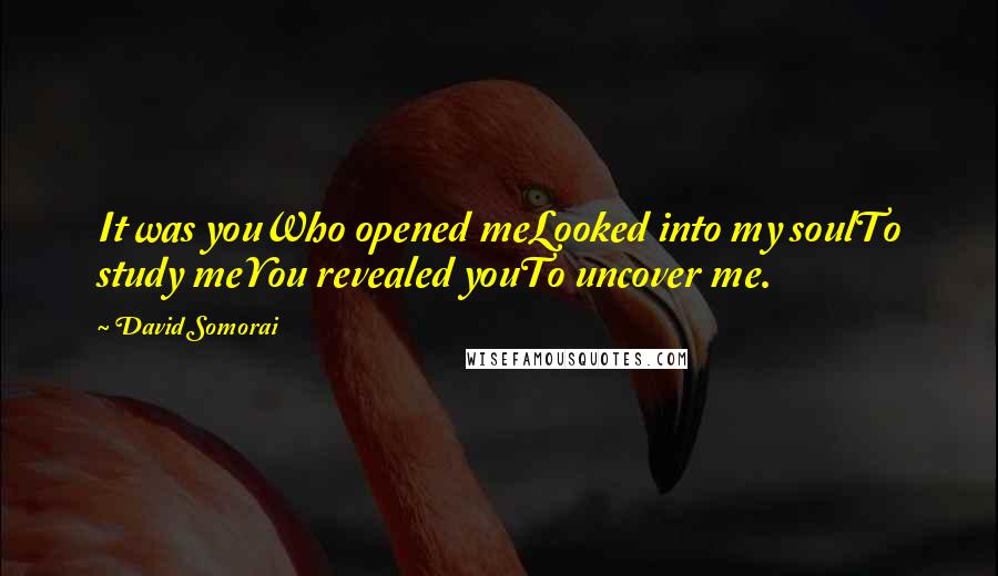 David Somorai Quotes: It was youWho opened meLooked into my soulTo study meYou revealed youTo uncover me.
