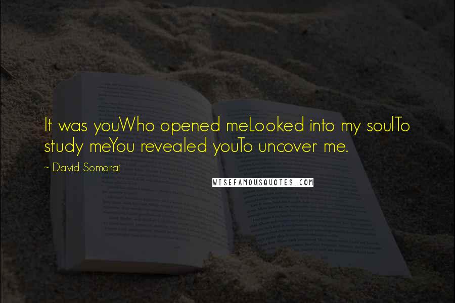 David Somorai Quotes: It was youWho opened meLooked into my soulTo study meYou revealed youTo uncover me.