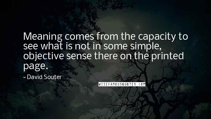 David Souter Quotes: Meaning comes from the capacity to see what is not in some simple, objective sense there on the printed page.