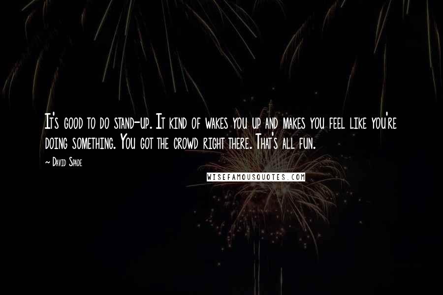 David Spade Quotes: It's good to do stand-up. It kind of wakes you up and makes you feel like you're doing something. You got the crowd right there. That's all fun.