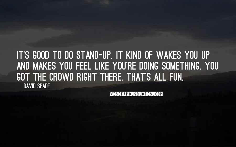 David Spade Quotes: It's good to do stand-up. It kind of wakes you up and makes you feel like you're doing something. You got the crowd right there. That's all fun.