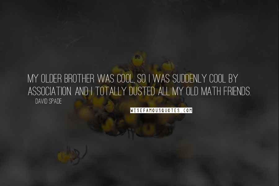 David Spade Quotes: My older brother was cool, so I was suddenly cool by association. And I totally dusted all my old math friends.