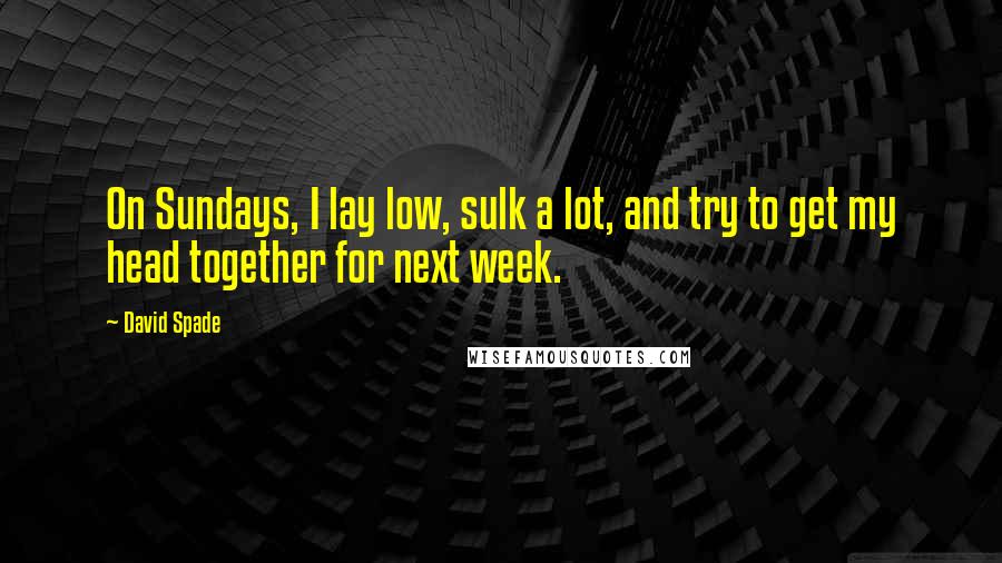 David Spade Quotes: On Sundays, I lay low, sulk a lot, and try to get my head together for next week.