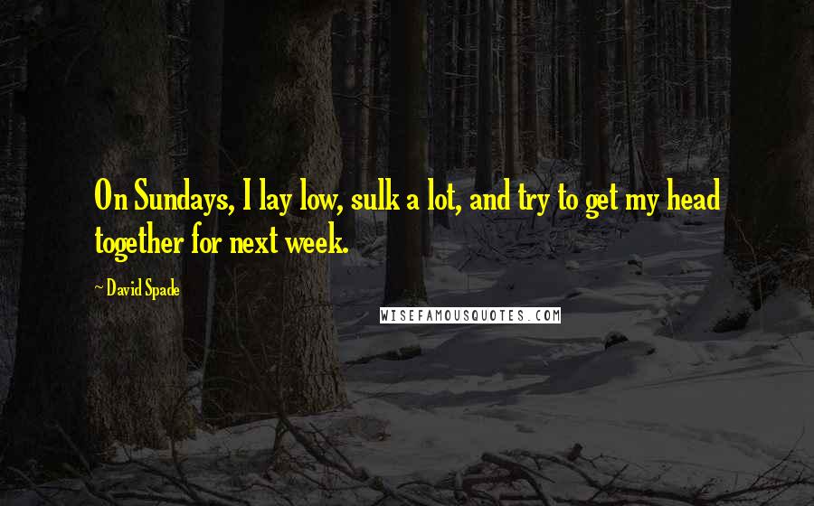 David Spade Quotes: On Sundays, I lay low, sulk a lot, and try to get my head together for next week.