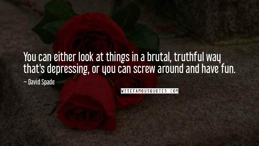 David Spade Quotes: You can either look at things in a brutal, truthful way that's depressing, or you can screw around and have fun.