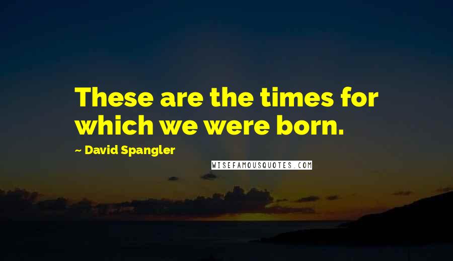 David Spangler Quotes: These are the times for which we were born.