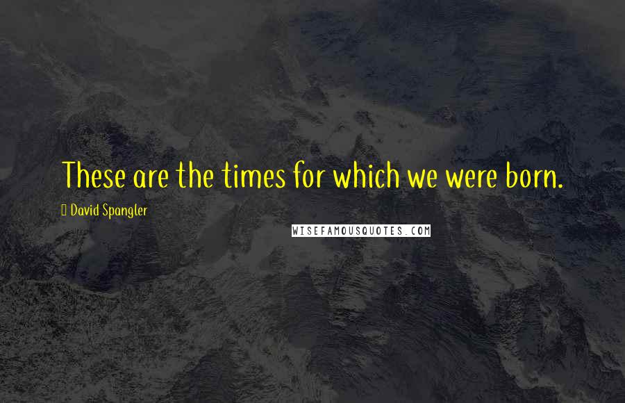 David Spangler Quotes: These are the times for which we were born.