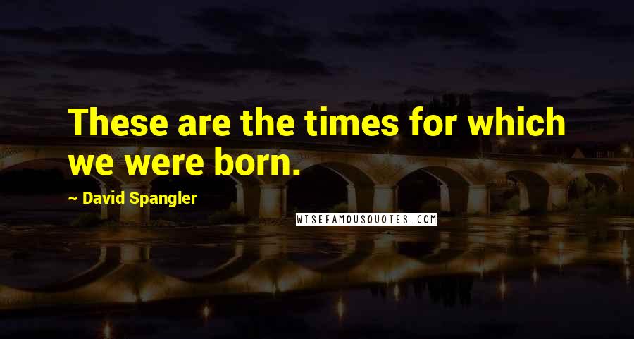 David Spangler Quotes: These are the times for which we were born.