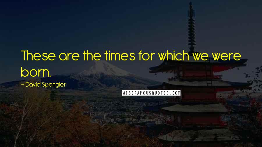 David Spangler Quotes: These are the times for which we were born.