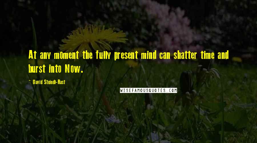 David Steindl-Rast Quotes: At any moment the fully present mind can shatter time and burst into Now.