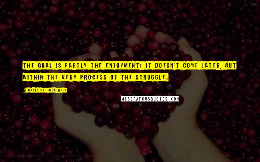 David Steindl-Rast Quotes: The goal is partly the enjoyment; it doesn't come later, but within the very process of the struggle.