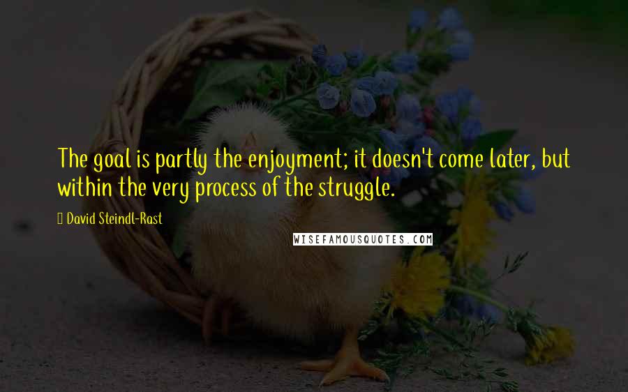 David Steindl-Rast Quotes: The goal is partly the enjoyment; it doesn't come later, but within the very process of the struggle.