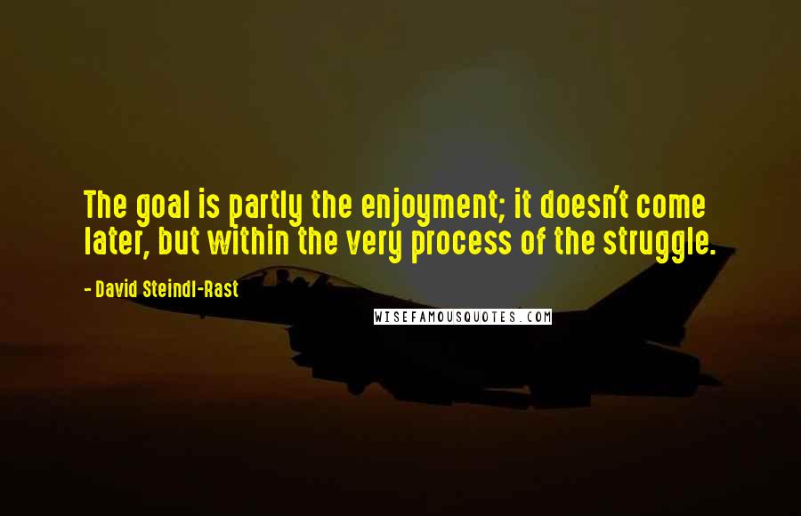 David Steindl-Rast Quotes: The goal is partly the enjoyment; it doesn't come later, but within the very process of the struggle.