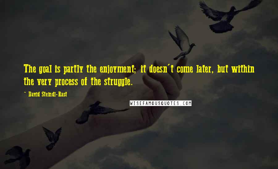 David Steindl-Rast Quotes: The goal is partly the enjoyment; it doesn't come later, but within the very process of the struggle.