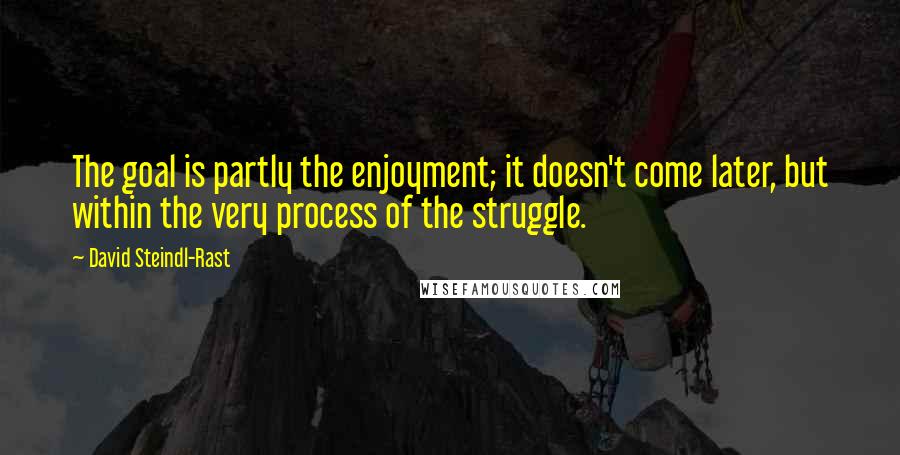 David Steindl-Rast Quotes: The goal is partly the enjoyment; it doesn't come later, but within the very process of the struggle.