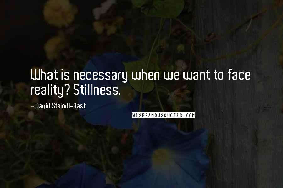 David Steindl-Rast Quotes: What is necessary when we want to face reality? Stillness.