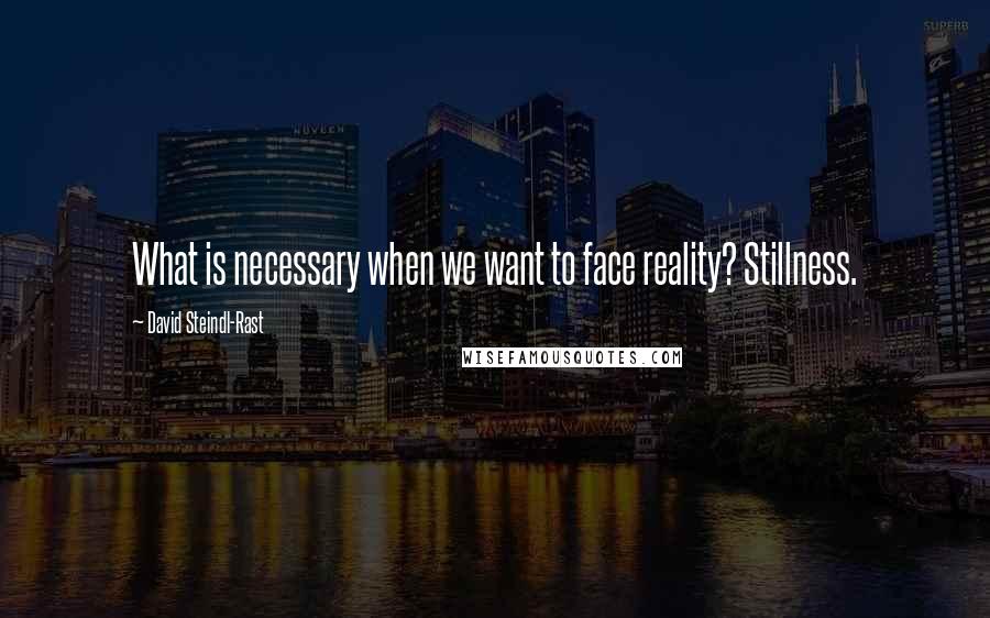 David Steindl-Rast Quotes: What is necessary when we want to face reality? Stillness.