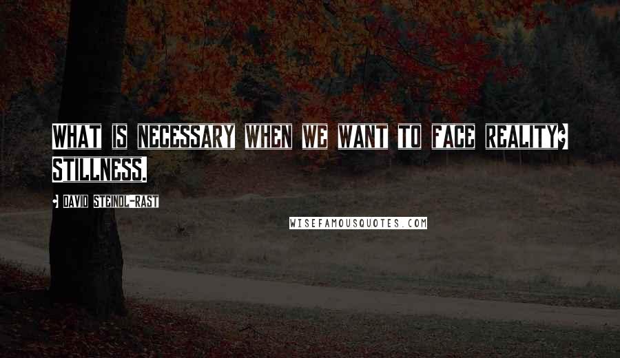 David Steindl-Rast Quotes: What is necessary when we want to face reality? Stillness.
