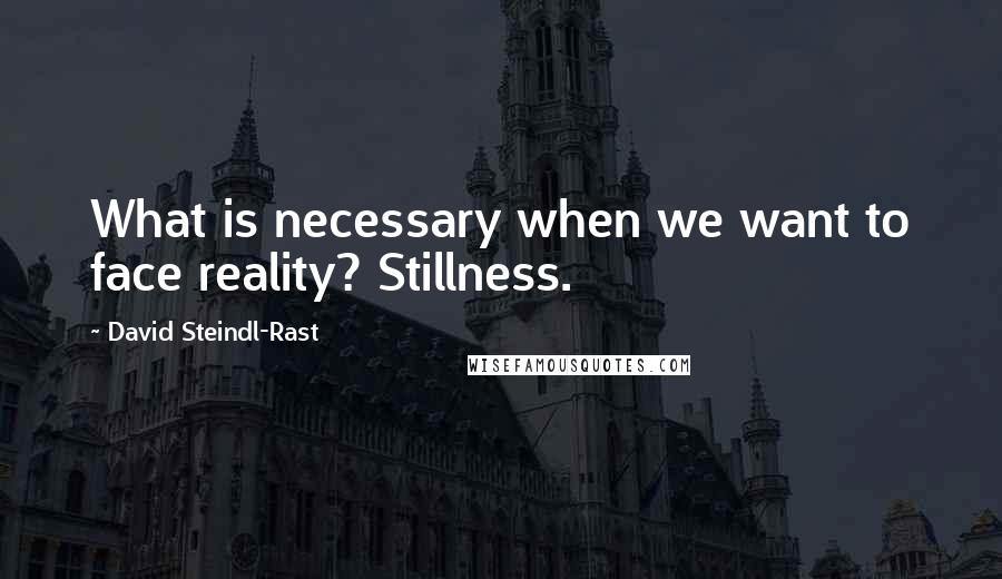 David Steindl-Rast Quotes: What is necessary when we want to face reality? Stillness.