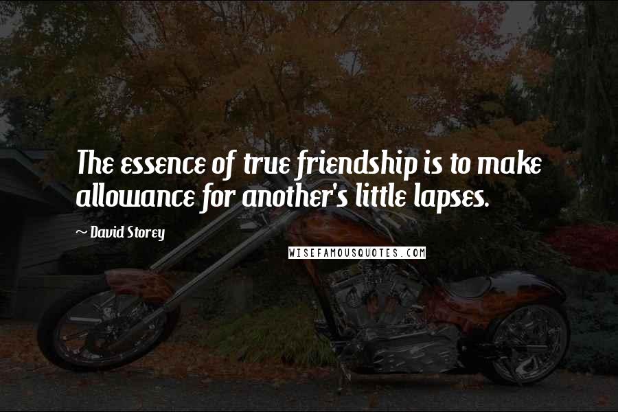 David Storey Quotes: The essence of true friendship is to make allowance for another's little lapses.
