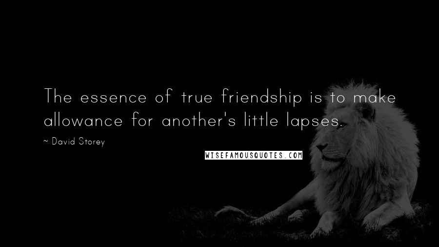 David Storey Quotes: The essence of true friendship is to make allowance for another's little lapses.