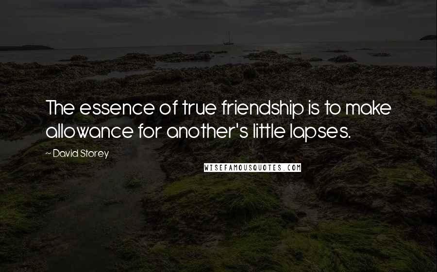 David Storey Quotes: The essence of true friendship is to make allowance for another's little lapses.