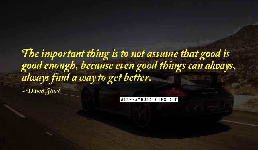 David Sturt Quotes: The important thing is to not assume that good is good enough, because even good things can always, always find a way to get better.