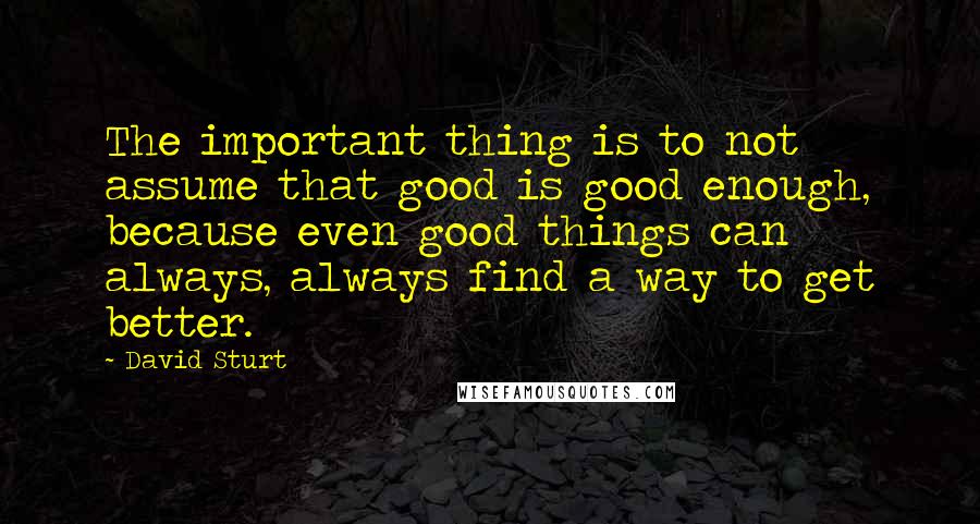 David Sturt Quotes: The important thing is to not assume that good is good enough, because even good things can always, always find a way to get better.
