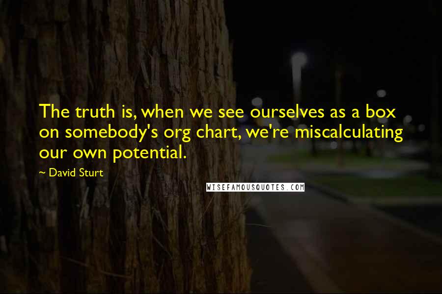 David Sturt Quotes: The truth is, when we see ourselves as a box on somebody's org chart, we're miscalculating our own potential.
