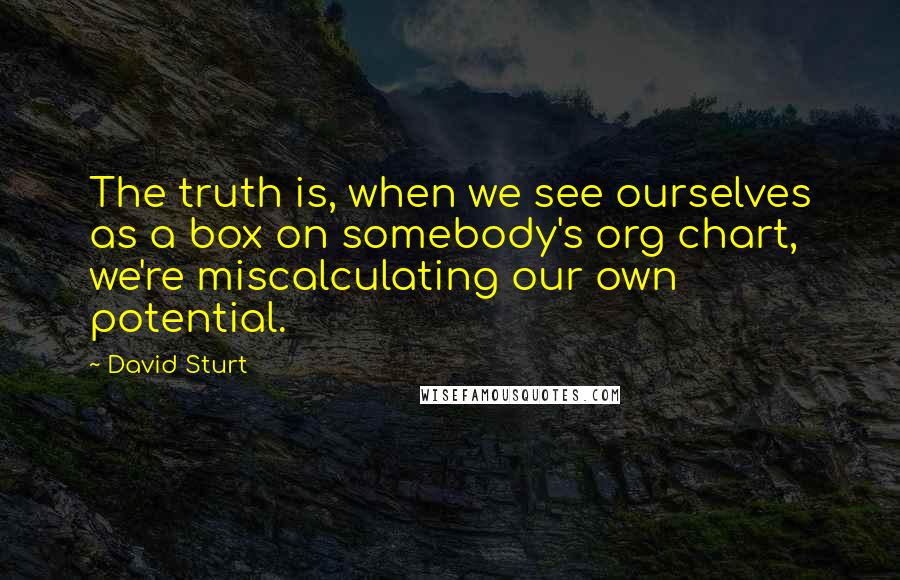David Sturt Quotes: The truth is, when we see ourselves as a box on somebody's org chart, we're miscalculating our own potential.