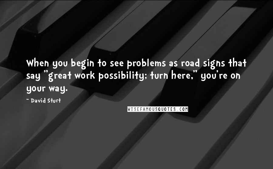 David Sturt Quotes: When you begin to see problems as road signs that say "great work possibility; turn here," you're on your way.