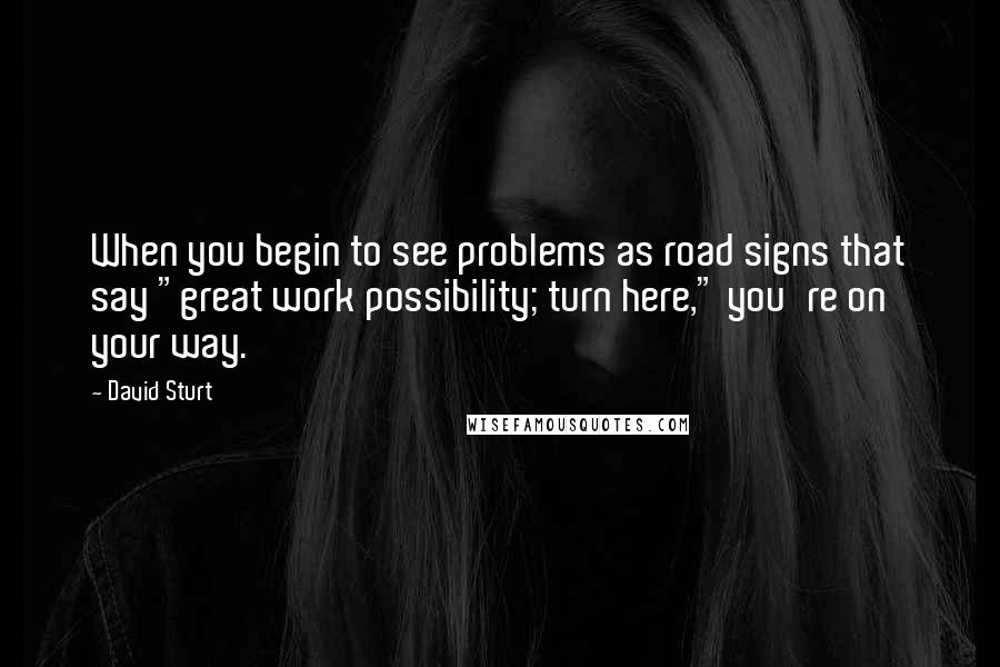 David Sturt Quotes: When you begin to see problems as road signs that say "great work possibility; turn here," you're on your way.