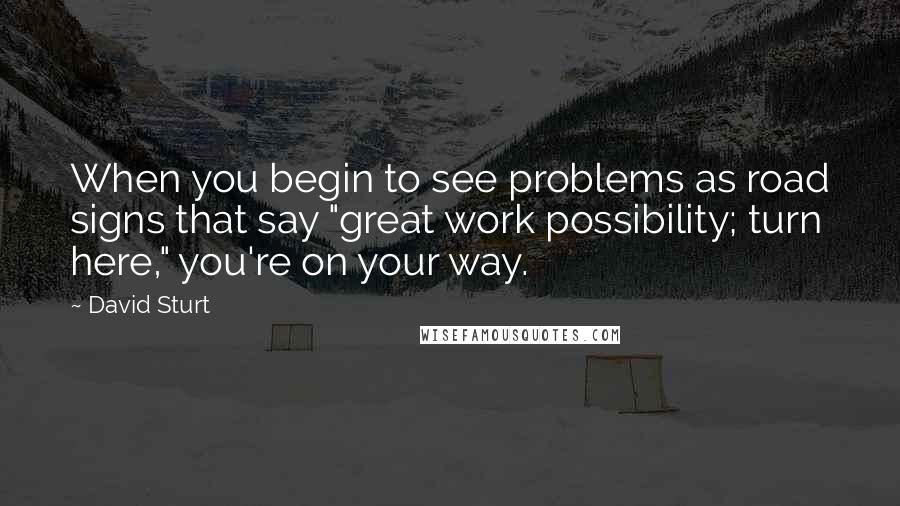 David Sturt Quotes: When you begin to see problems as road signs that say "great work possibility; turn here," you're on your way.