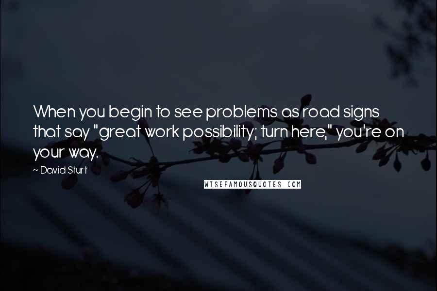 David Sturt Quotes: When you begin to see problems as road signs that say "great work possibility; turn here," you're on your way.