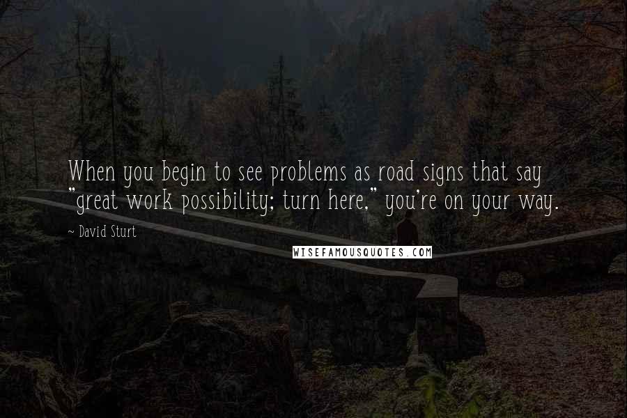 David Sturt Quotes: When you begin to see problems as road signs that say "great work possibility; turn here," you're on your way.