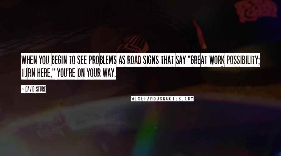 David Sturt Quotes: When you begin to see problems as road signs that say "great work possibility; turn here," you're on your way.