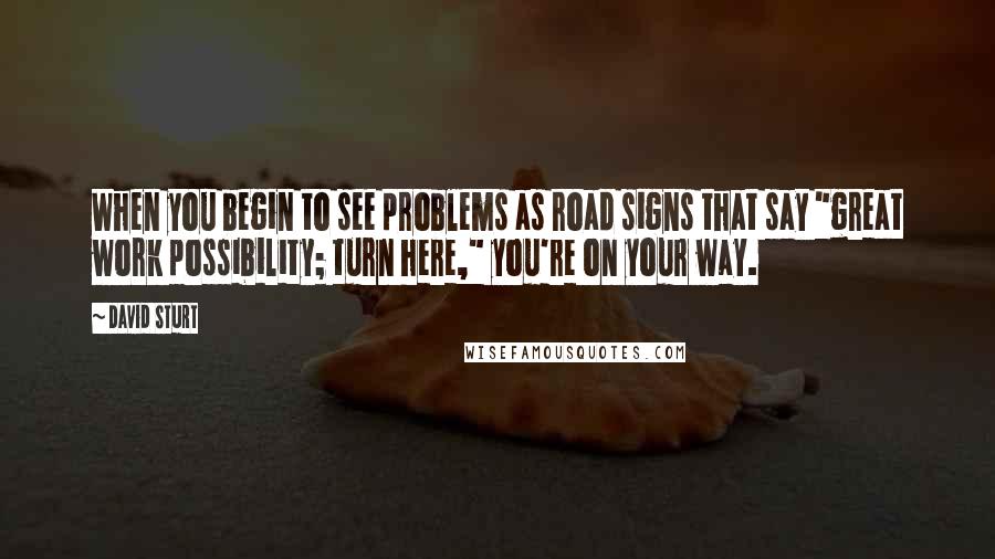 David Sturt Quotes: When you begin to see problems as road signs that say "great work possibility; turn here," you're on your way.