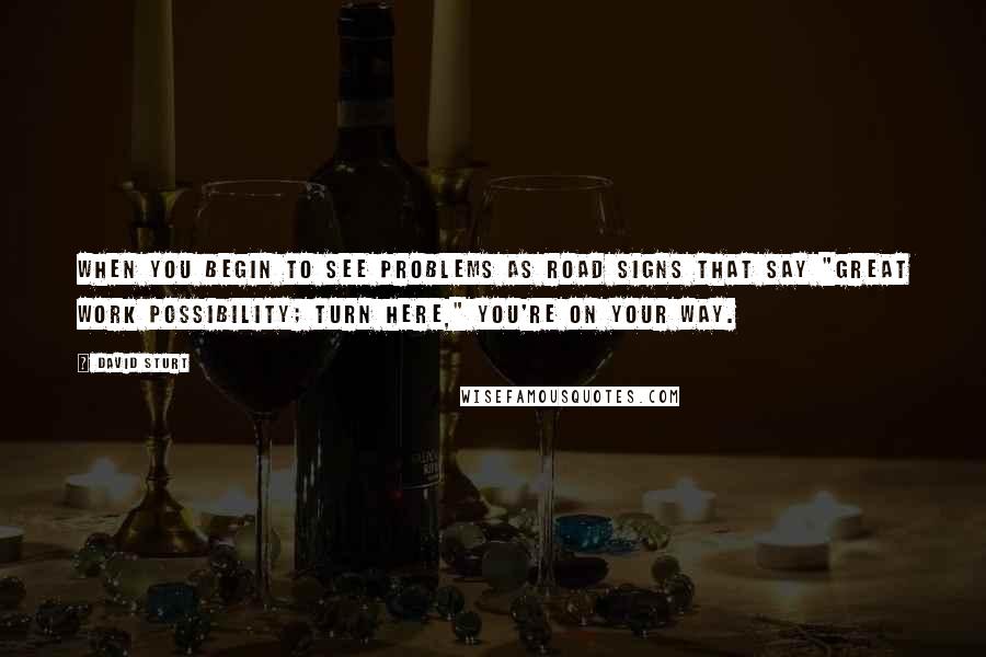 David Sturt Quotes: When you begin to see problems as road signs that say "great work possibility; turn here," you're on your way.