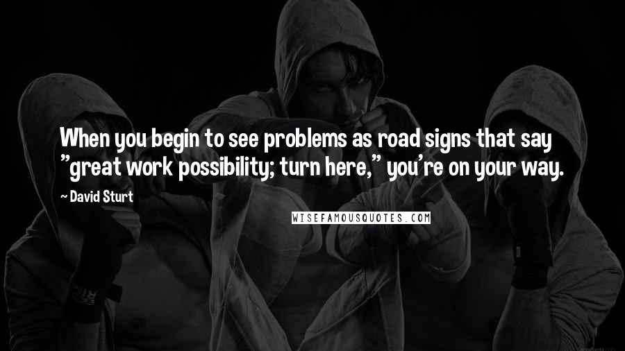 David Sturt Quotes: When you begin to see problems as road signs that say "great work possibility; turn here," you're on your way.