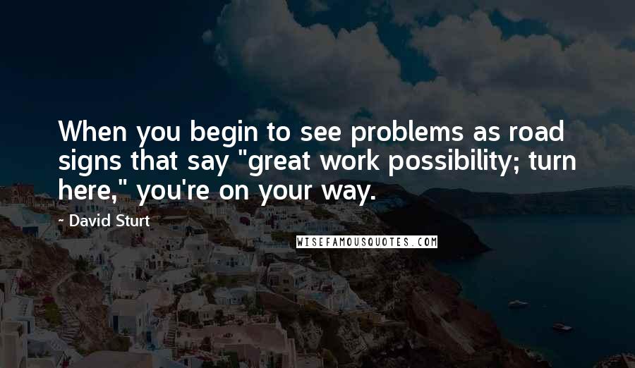 David Sturt Quotes: When you begin to see problems as road signs that say "great work possibility; turn here," you're on your way.