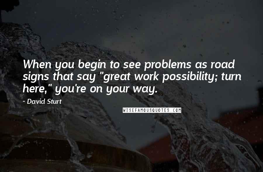 David Sturt Quotes: When you begin to see problems as road signs that say "great work possibility; turn here," you're on your way.